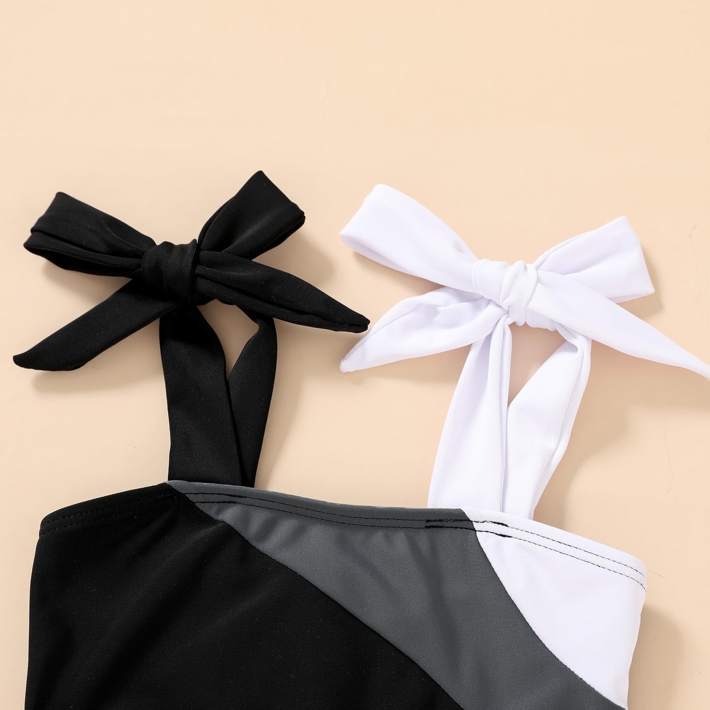 Younger Tree Toddler Girls Two Pieces Swimsuit Color Block Stripe Swimwear Summer Beach Bathing Suit 18M-5T(Black#White 12-18 Mo