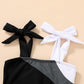 Younger Tree Toddler Girls Two Pieces Swimsuit Color Block Stripe Swimwear Summer Beach Bathing Suit 18M-5T(Black#White 4-5T)