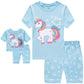 Babyroom Girls Matching Doll&Toddler 4 Piece Cotton Pajamas Toddler Unicorn Sleepwear Size 4 Blue