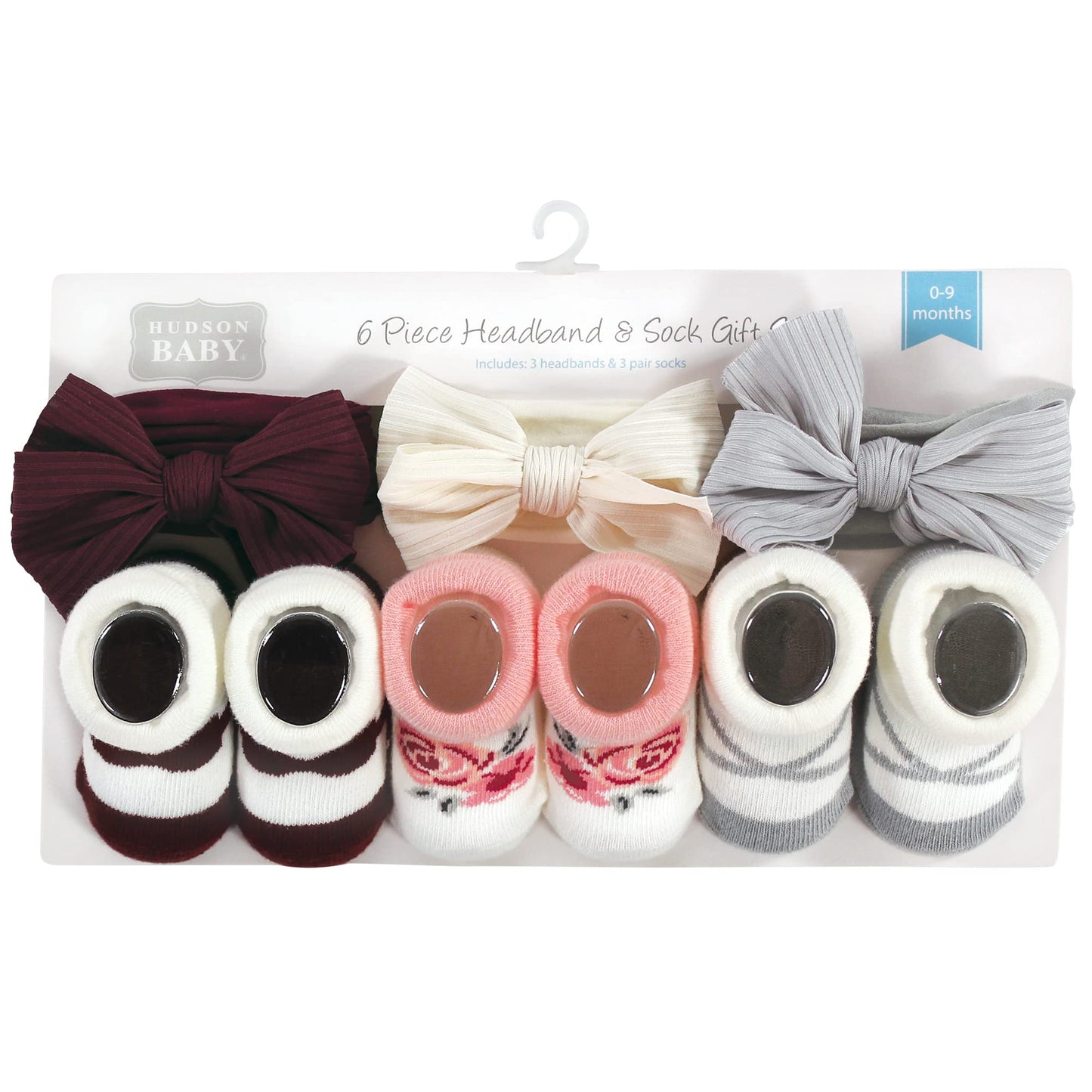 Hudson Baby Baby Girls' Headband And Socks Giftset, Burgundy Gray, One Size