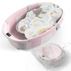 Collapsible Baby Bathtub - Large Baby Bath Tub with Thermometer & Cushion | Travel Portable Newborn Infant Bathtub | Foldable To