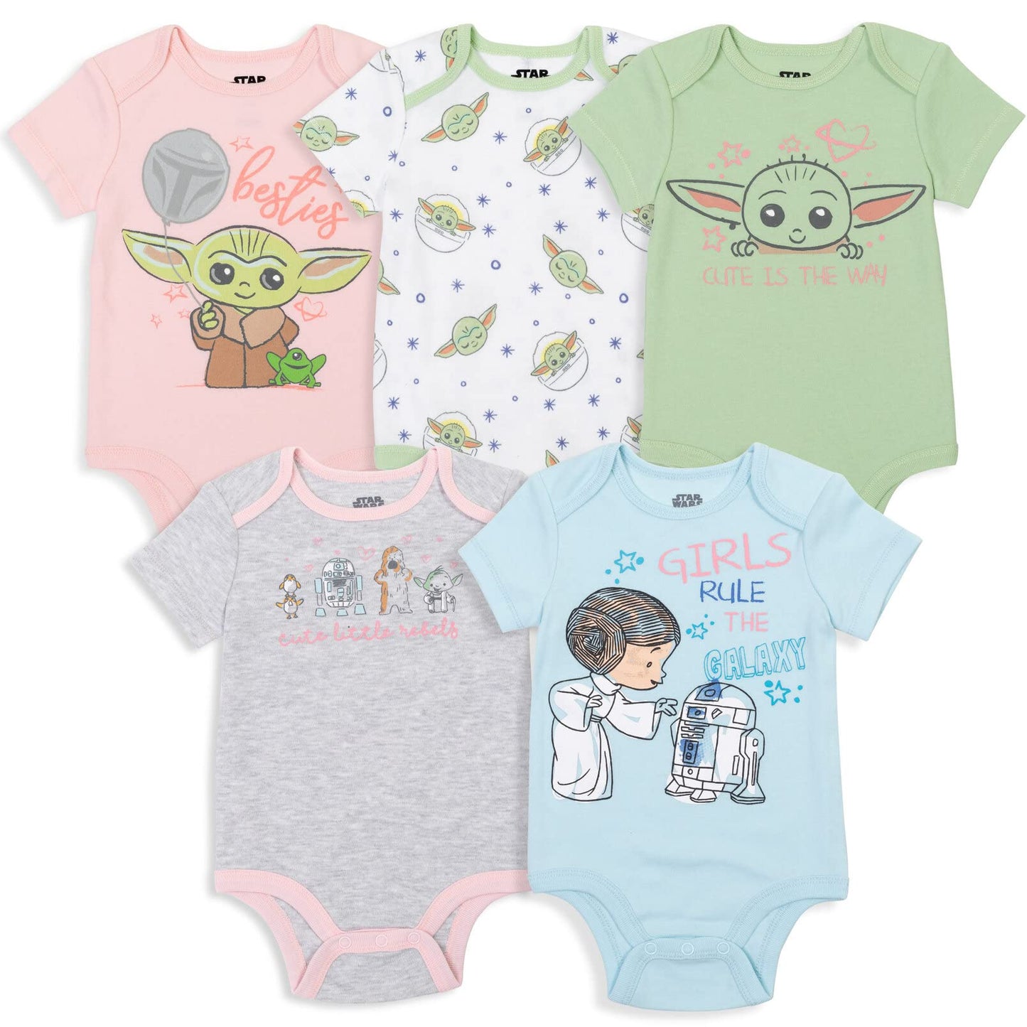 STAR WARS The Mandalorian The Child Infant Baby Girls 5 Pack Short Sleeve Baby Bodysuits Baby Grogu 18 Months