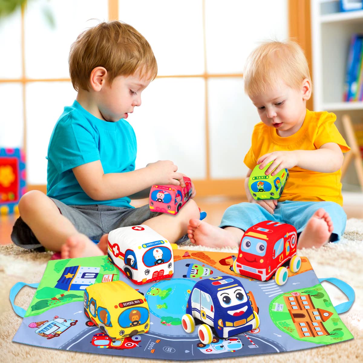 Baby Toys 6 to 12 Months - Soft Car Toys for 1 Year Old Boy Girl with Playmat Storage Bag - Infant Baby Toys 12-18 Months Toddle