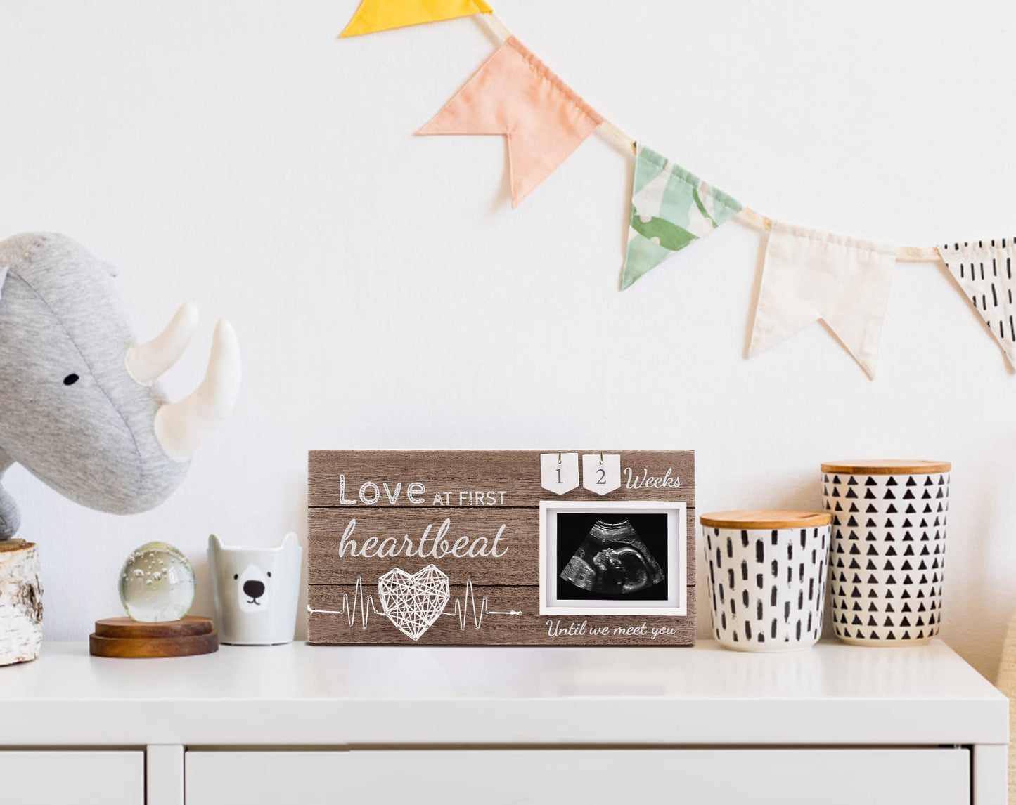 Garybank Love at First Heartbeat Ultrasound Picture Frame, Baby Announcement with Changeable Pregnancy Week Numbers, Pregnancy M