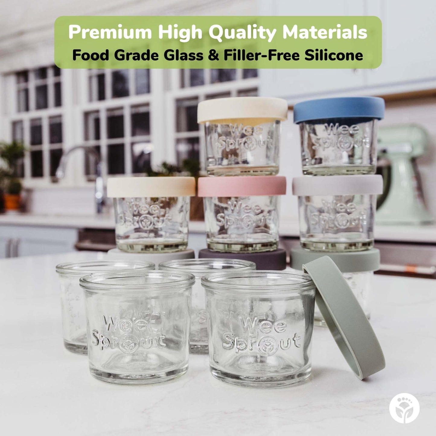 Weesprout Glass Baby Food Storage Jars W/Lids (4 Oz, 12 Pack Set) Snack, Puree, Reusable Small Containers, Breast Milk, Fridge O