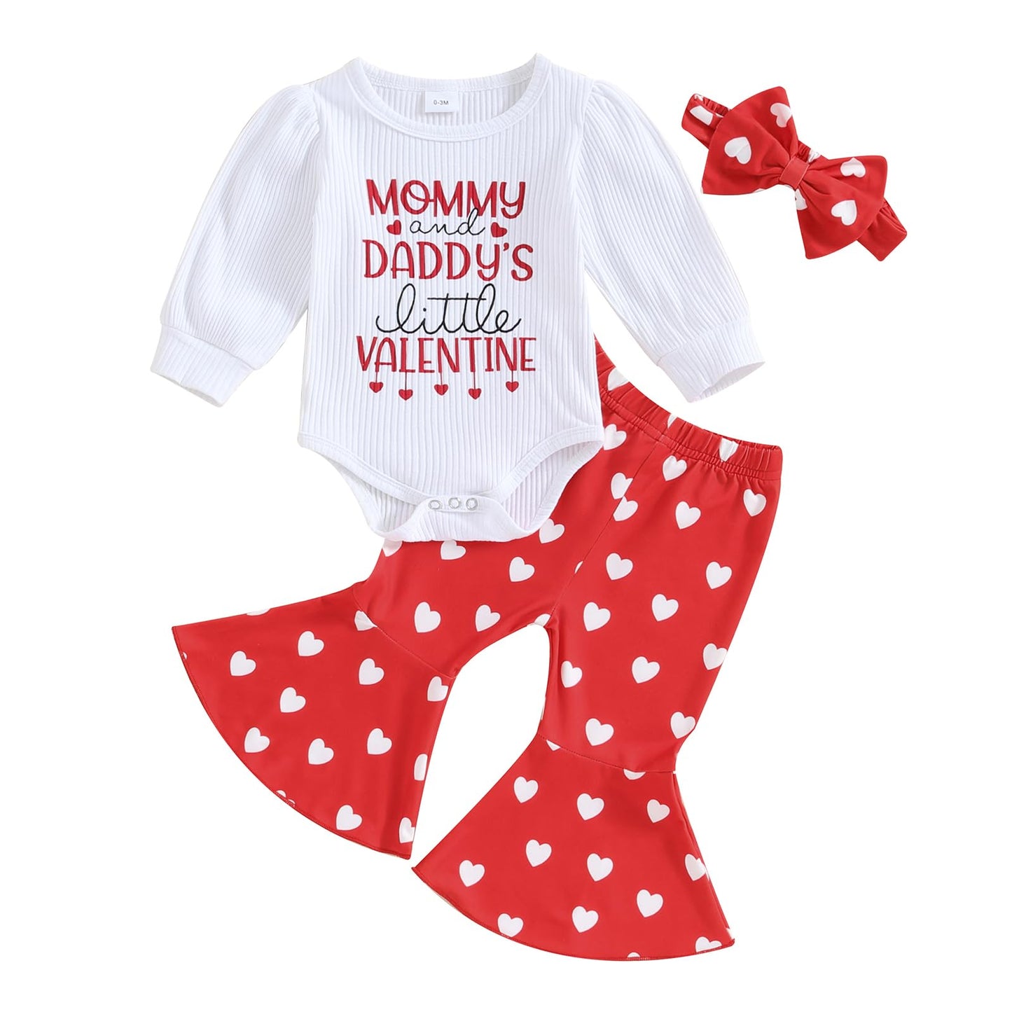 Twopumpkin My First Valentines Day Baby Girl Outfit Infant Daddys Valentines Onesie Newborn Bell Bottoms Valentines Clothes (Mom