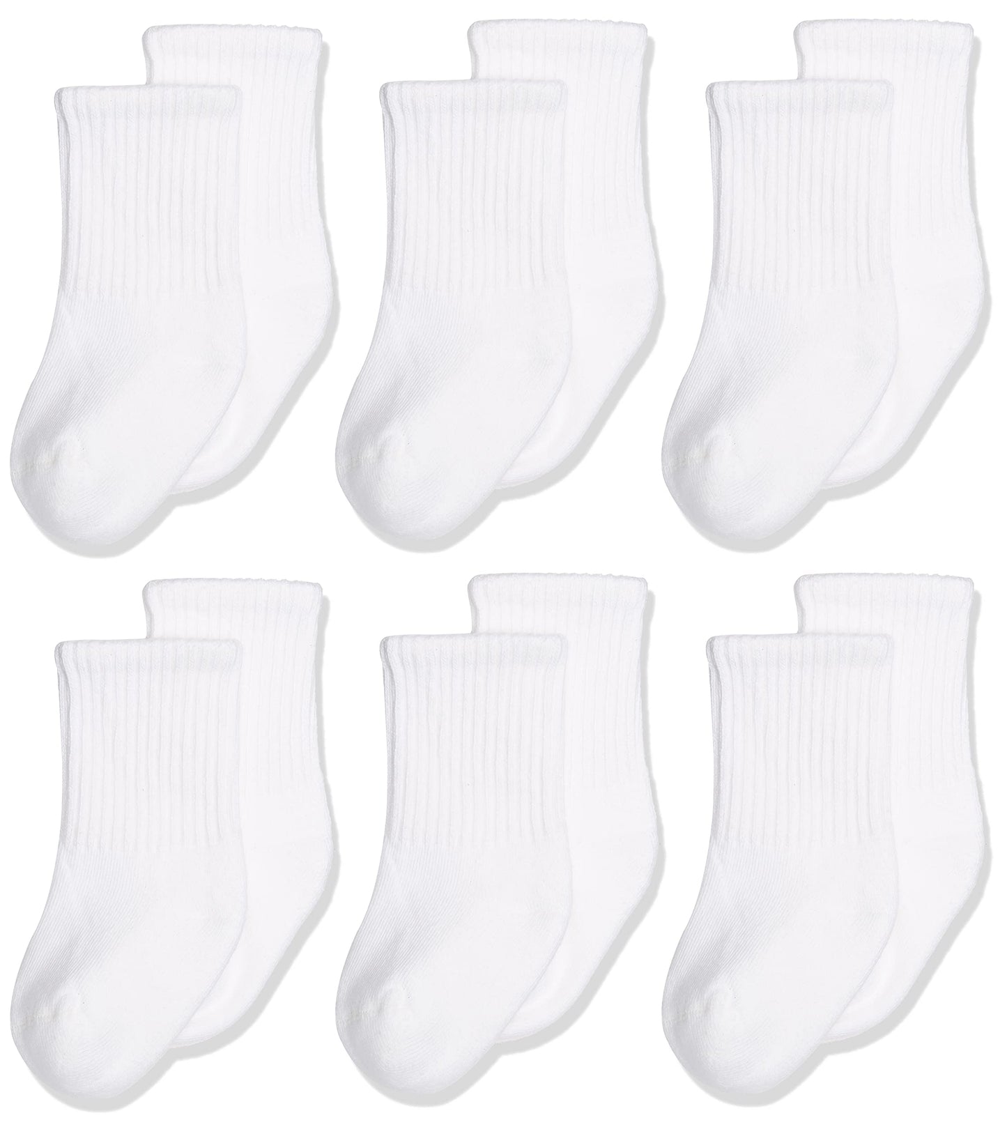 Jefferies Socks Baby Girls Unisex Newborn Seamless Sport Half Cushion Crew Socks 6 Pack, White, 0-3 Months Us