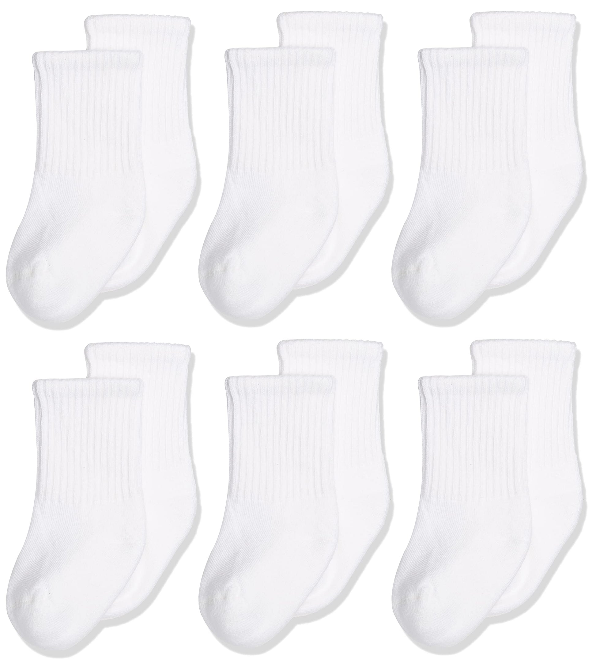 Jefferies Socks Baby Girls Unisex Newborn Seamless Sport Half Cushion Crew Socks 6 Pack, White, 0-3 Months Us