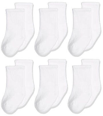 Jefferies Socks Baby Girls Unisex Newborn Seamless Sport Half Cushion Crew Socks 6 Pack, White, 0-3 Months Us