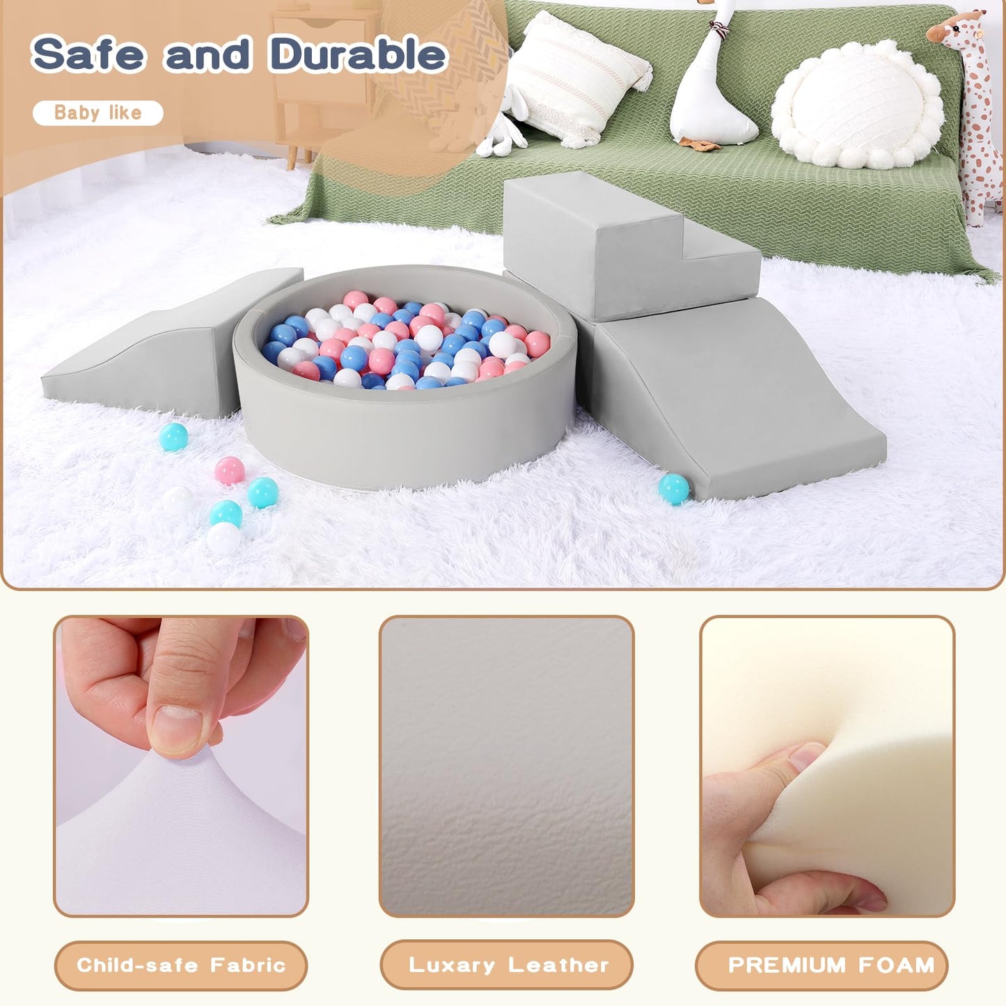 Foam Climbing Blocks For Toddler: With 4-Piece Pu Leather Climbing Toys And A Ball Pit - Foam Ball Pit For Toddlers - Climbing T