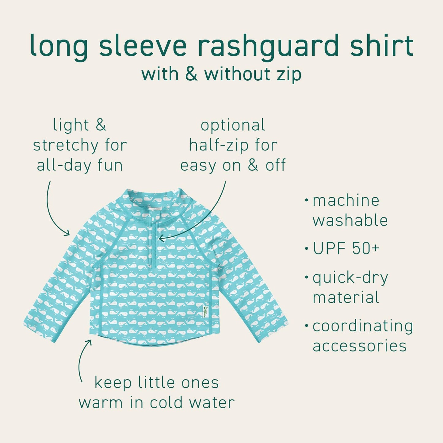 Green Sprouts Unisex-Baby Long Sleeve Rashguard | All-Day Upf 50+ Sun Protection-Wet Or Dry,White,12 Months