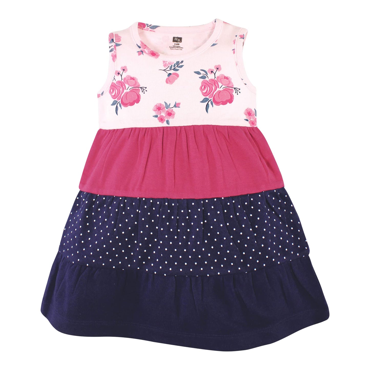 Hudson Baby Girls' Cotton Dresses, Pink Navy Floral, 7 Years