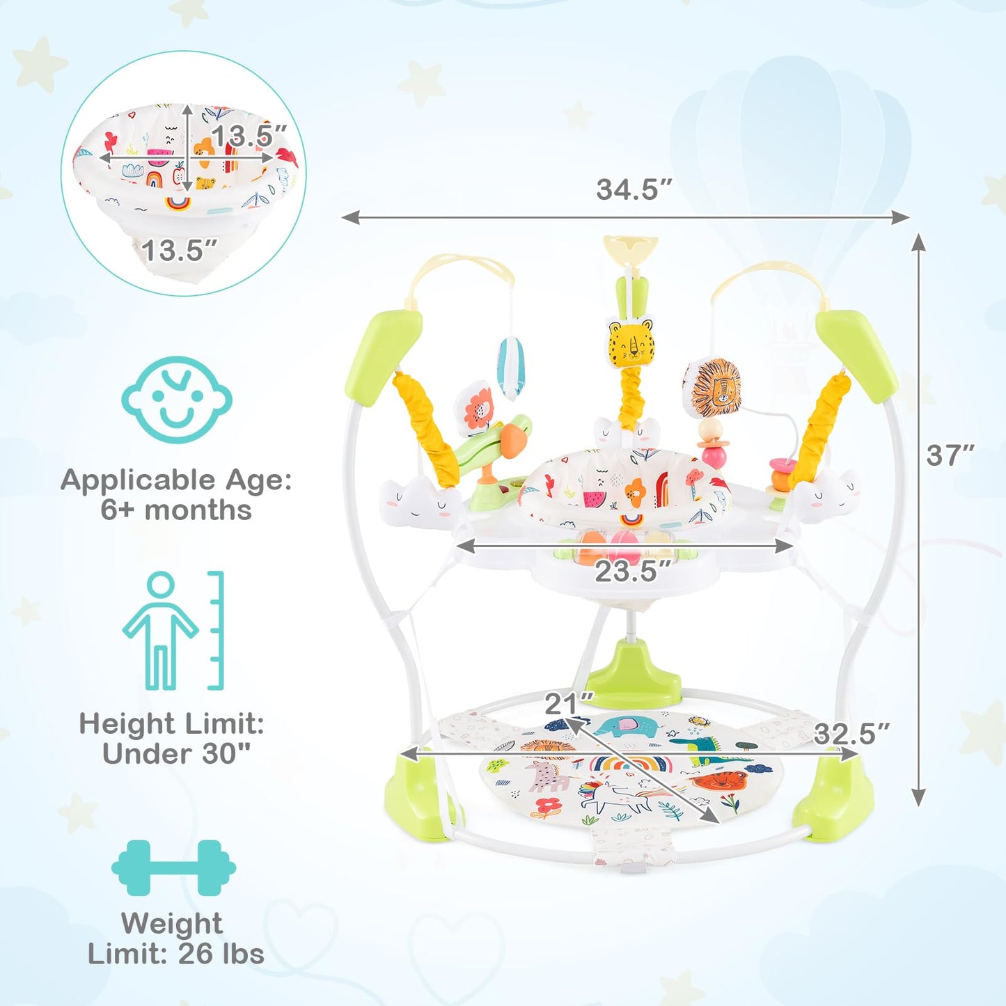 HONEY JOY Baby Bouncer Activity Center, Infant Jumper and Table w/ 360 Rotary Seat, 3 Adjustable Heights, Mat, Music, Lights, So