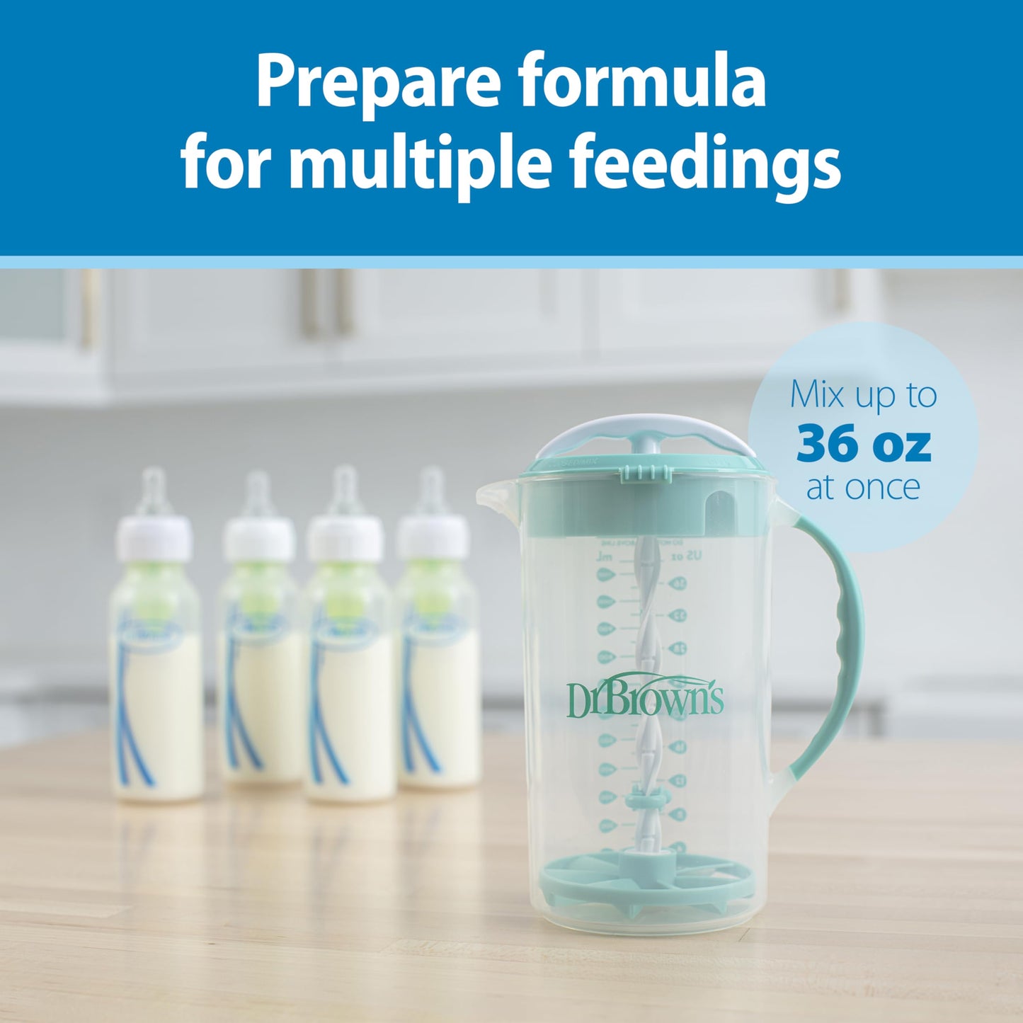 Dr. Brown'S Baby Formula Mixing Pitcher With Adjustable Stopper, Locking Lid, & No Drip Spout, 32Oz, Bpa Free, Orange