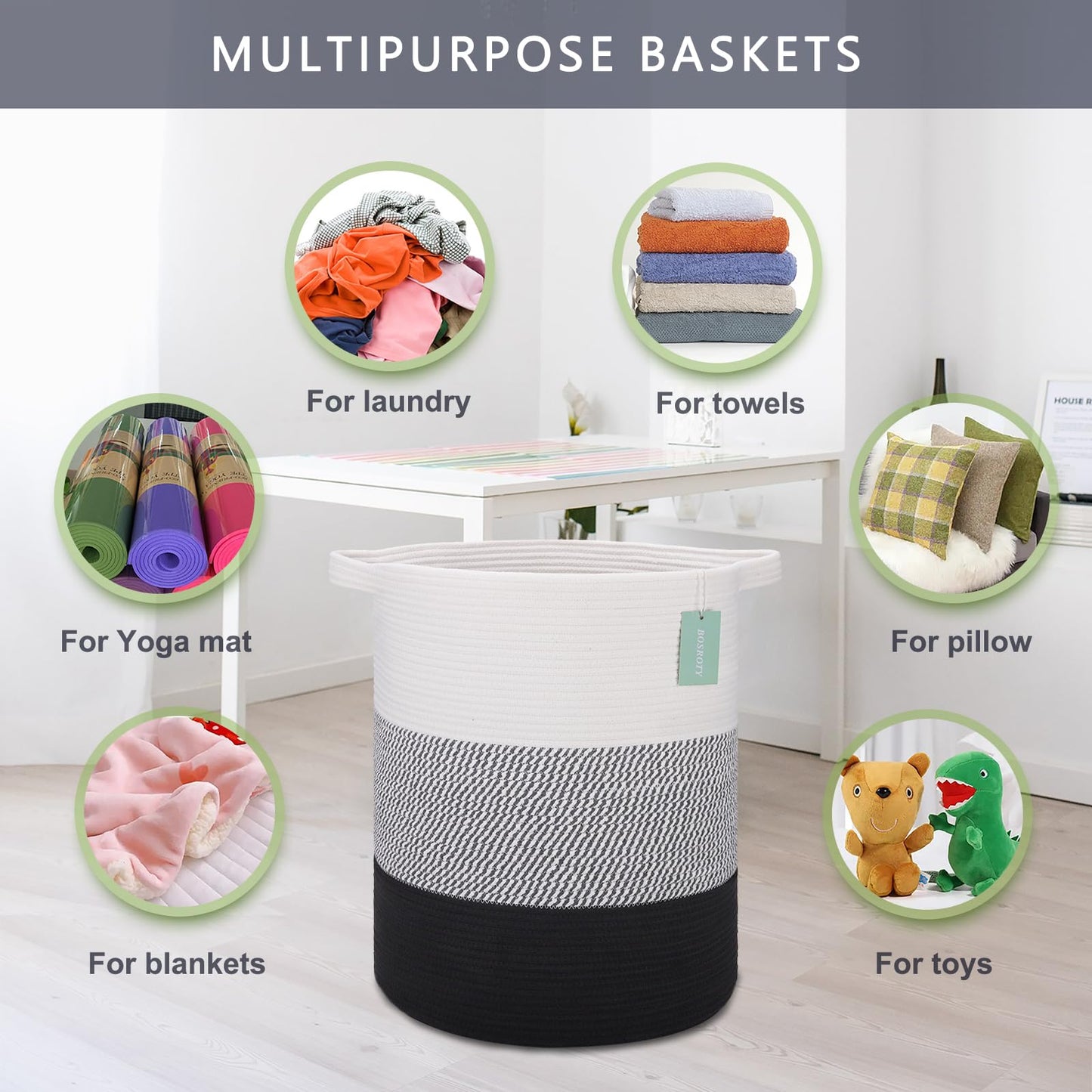 Bosroty Large Laundry Hamper Basket For Girls Boys Kids 72L, Nursery Hamper, Blanket Basket, Clothes Basket Laundry, Tall Laundr