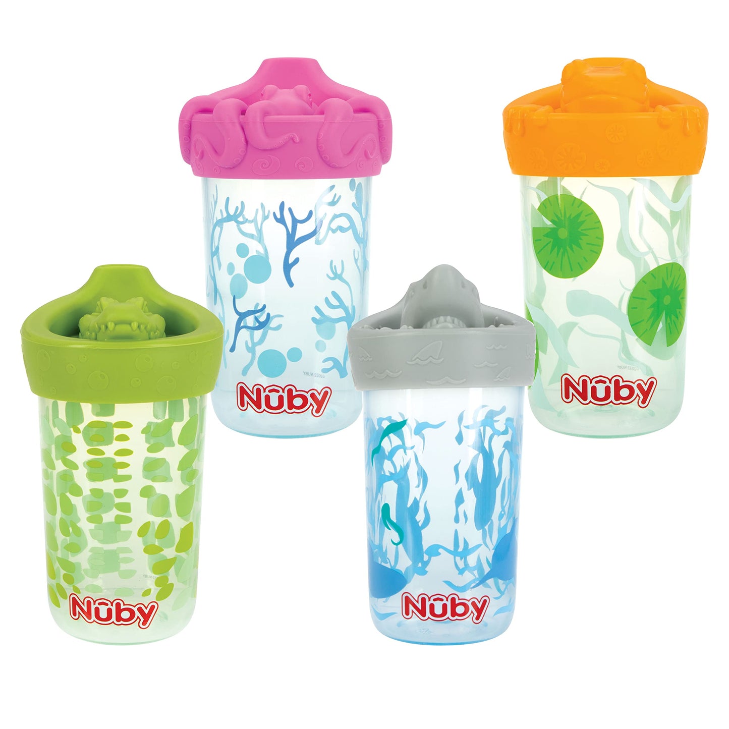 Nuby No Spill 3D Character Sippy Cup With Soft Touch Flo Silicone Top, 12 Ounce, Shark