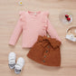 Rosebea Toddler Baby Girl Skirt Set Outfits Knitted Sweather Mini Skirt 2Pcs Spring Fall Winter Clothes(Gset01,Pink,130)