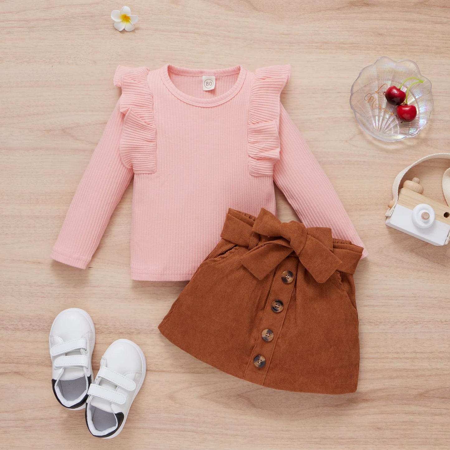 Rosebea Toddler Baby Girl Skirt Set Outfits Knitted Sweather Mini Skirt 2Pcs Spring Fall Winter Clothes(Gset01,Pink,130)