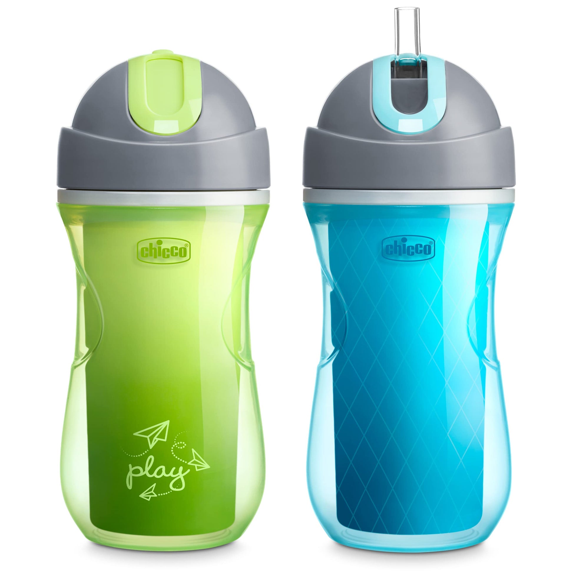 Chicco Double-Wall Insulated Flip-Top Sippy Cup With Silicone Straw And Spill-Free Lid 9Oz.| Top-Rack Dishwasher Safe | Easy To