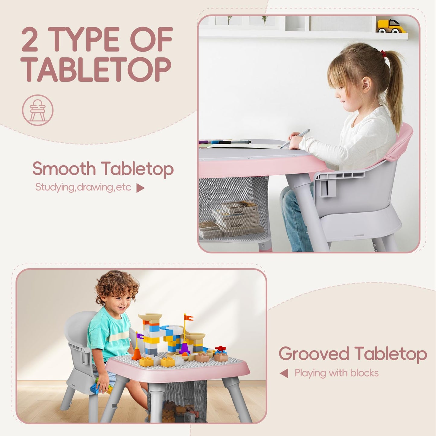 Albert Baby 8-In-1 High Chair For Babies And Toddlers, Converts To Dining Booster Seat, Kids Table & Chair Set, Building Block T