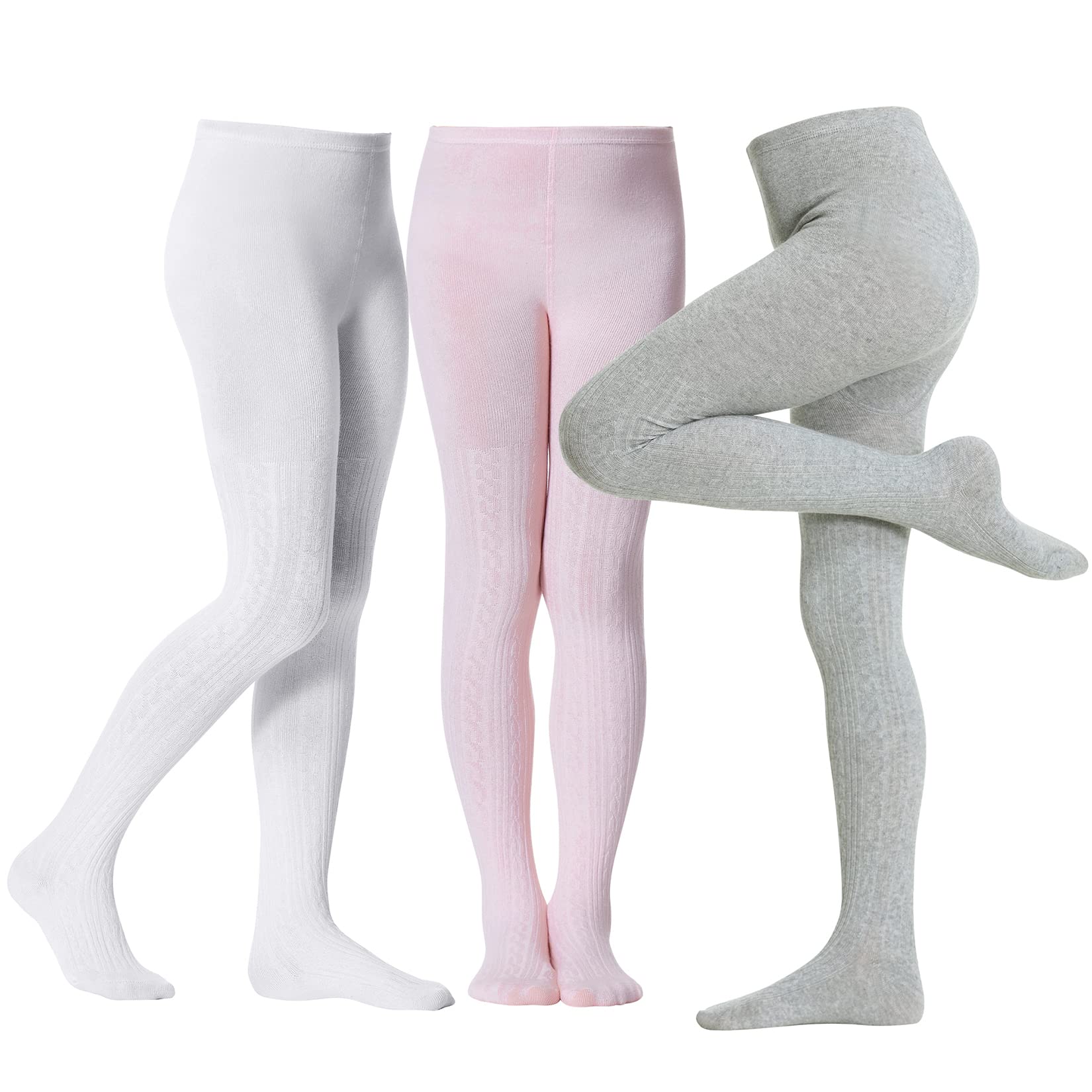 Ballet Dance Tights Pink Tights Cable Knit Cotton Infant Pantyhose Leggings Stocking Pants Girls Tights Age 4-12 3 Pairs Pink Wh