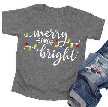 Christmas Shirts Toddler Girls Boys Xmas Graphic Tee Holiday Tops Letter Print T-Shirt Funny Saying Light Grey