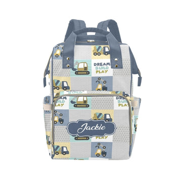 Custom Construction Baby Diaper Bag with Name - Personalized Nursing Travel Tote Backpack for Mom or Dad, Custom Name Baby Daypa