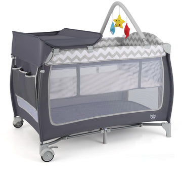 BABY JOY 4 in 1 Pack and Play, Portable Baby Playard with Bassinet, Side Zipper Door, Changing Table, Indoor Outdoor Travel Nurs