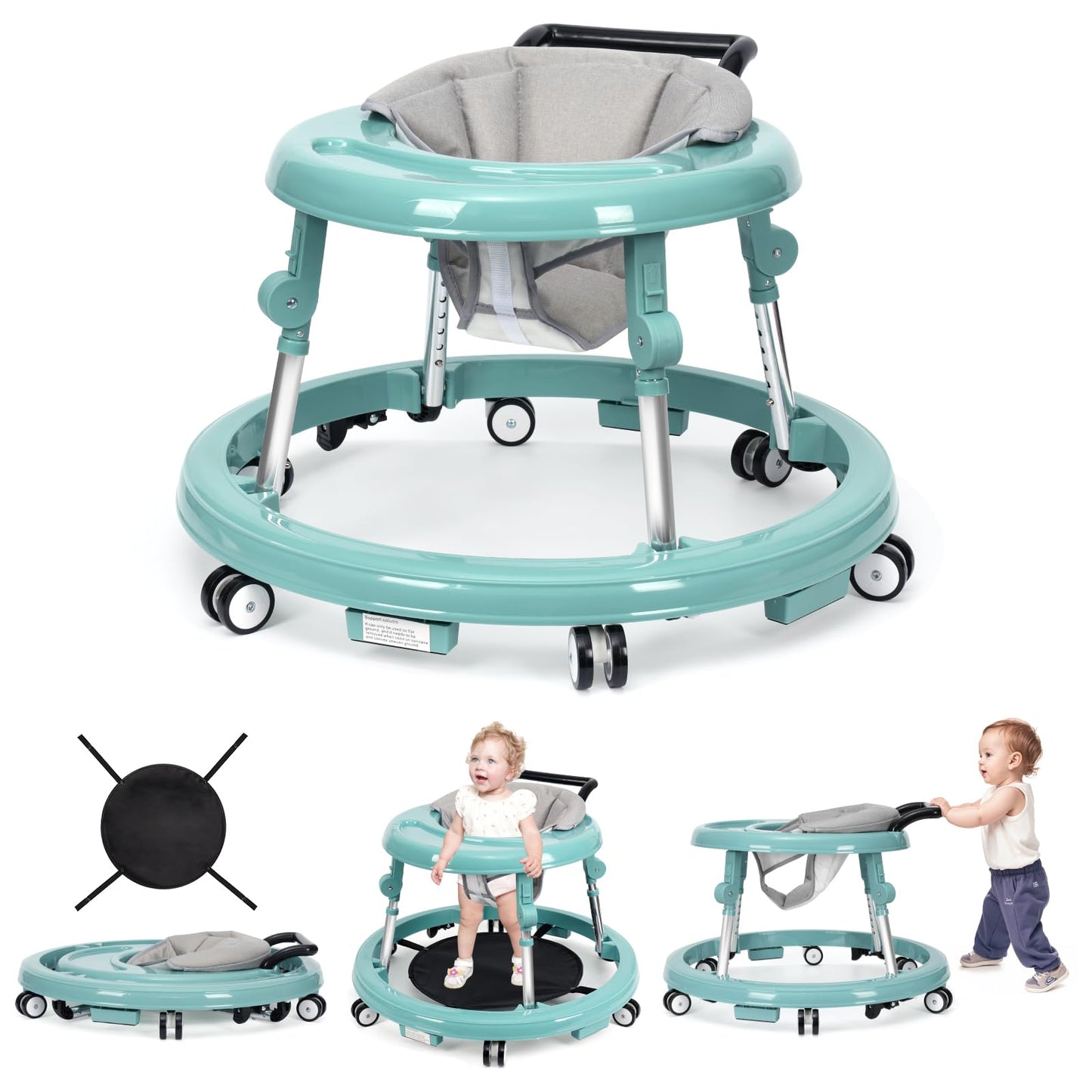 Baby Walker Foldable with 9 Adjustable Heights, Baby Walker with Wheels Portable, Infant Toddler Walker for Baby Boy Girls 6-18 