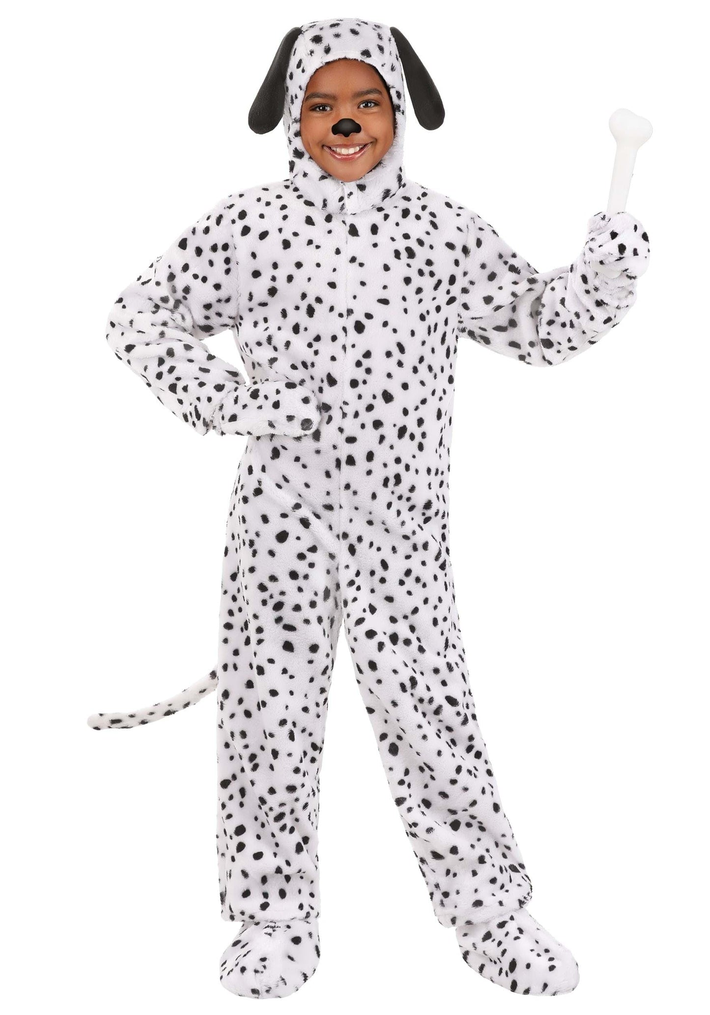 Fun Costumes Tail-Wagging Kids Dalmatian Costume Boys, Black And White Adorable Dog Halloween One-Piece Medium