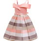 Nssmwttc Girls Off Shoulder Dress Kids Christmas Sunday Halloween Baptism Christening Striped Dresses (Pink,140)