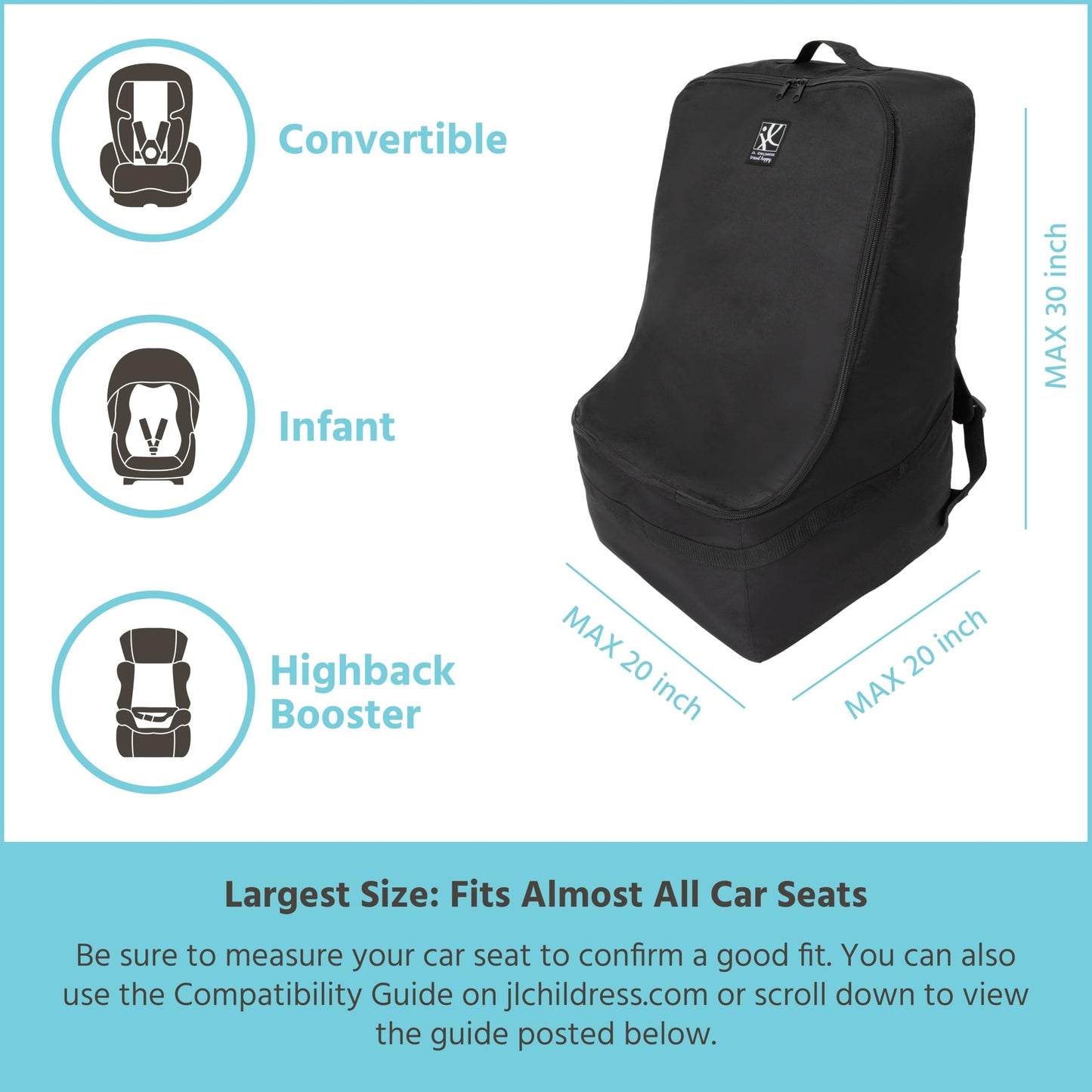 J.L. Childress Ultimate Backpack Car Seat Travel Bag - Fully Padded - Heavy Duty Car Seat Backpack- Airplane Travel Bag For Baby