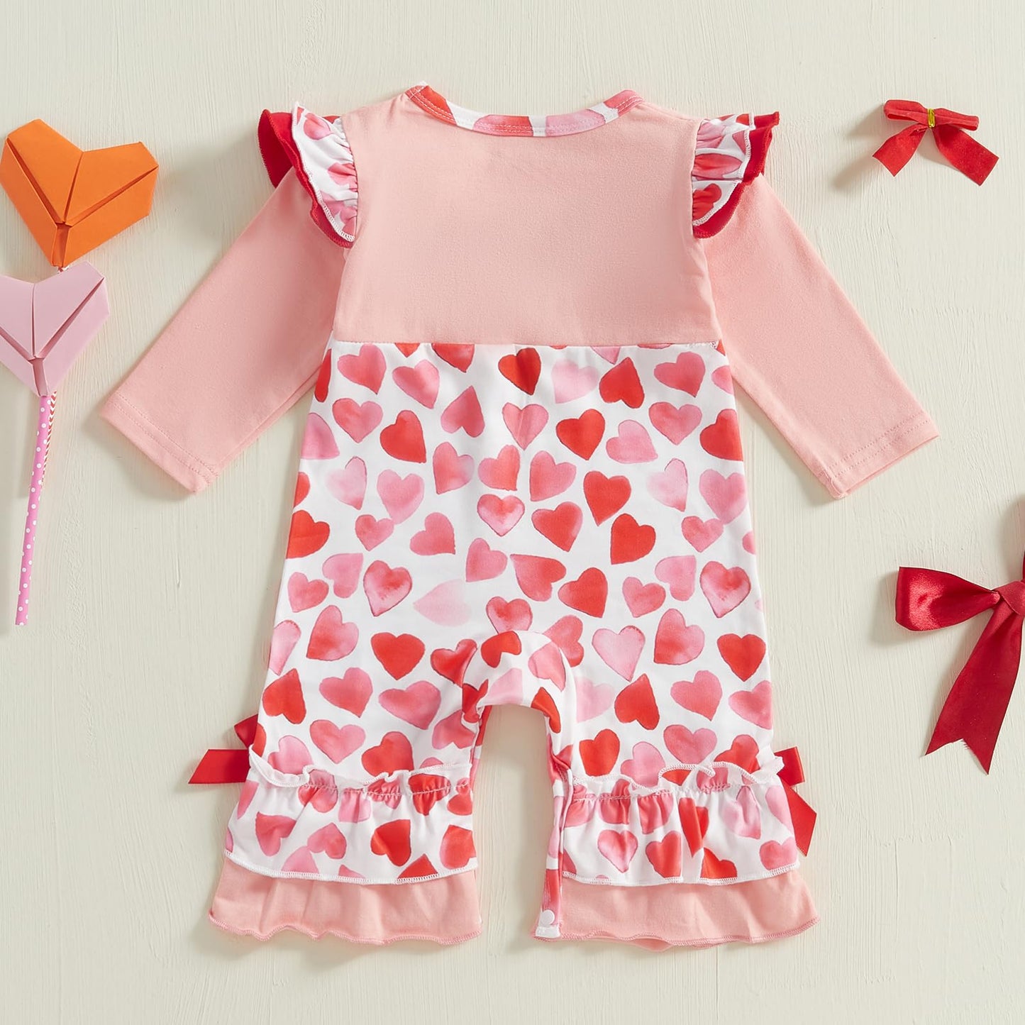 Fiomva Newborn Baby Girl Valentines Day Outfits Spring Fall Romper Infant One Piece Jumpsuit Valentine Heart Clothes (A Valentin