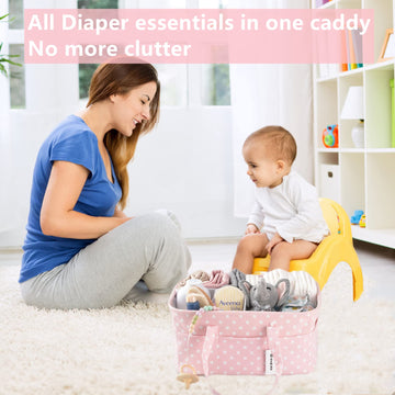 Pink Diaper Caddy Organizer For Baby Girl-Large Portable Diaper Caddy Basket For Changing Table-Diaper Organizer Caddy-Car Trave