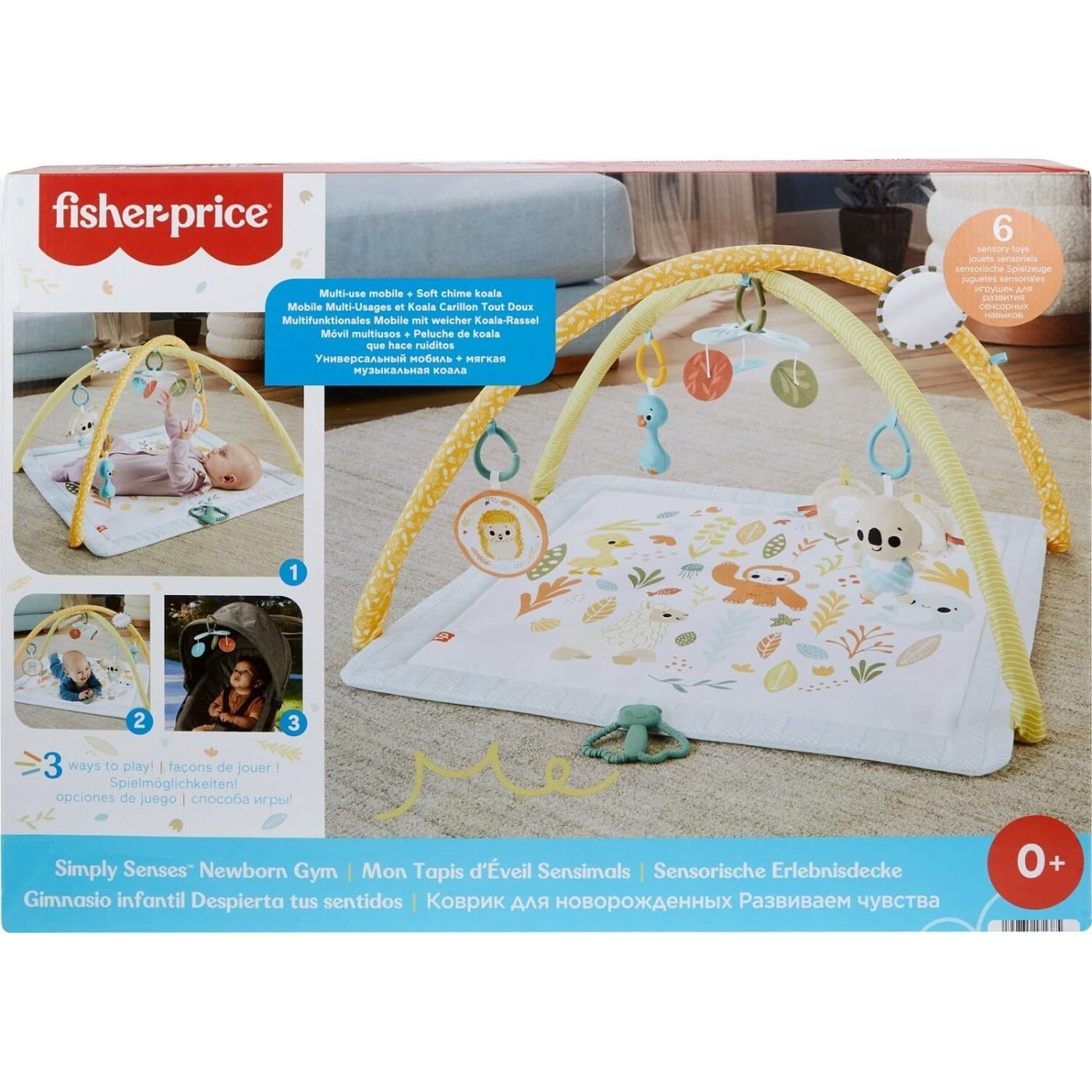 Fisher-Price Baby Playmat Simply Senses Newborn Gym With Mobile & Sensory Activity Toys For Developmental Play Ages 0+ Months