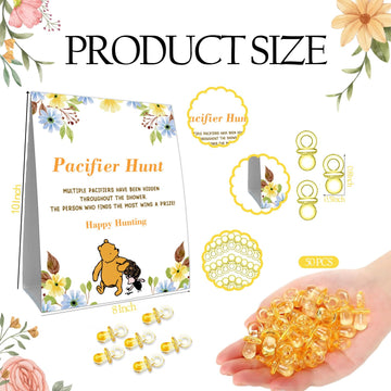 Guawubiang Winnie Mini Pacifiers Baby Shower Game, Pacifiers Hunt Sign, Pooh Themed Baby Shower Game Set, 50Pcs Yellow Mini Paci
