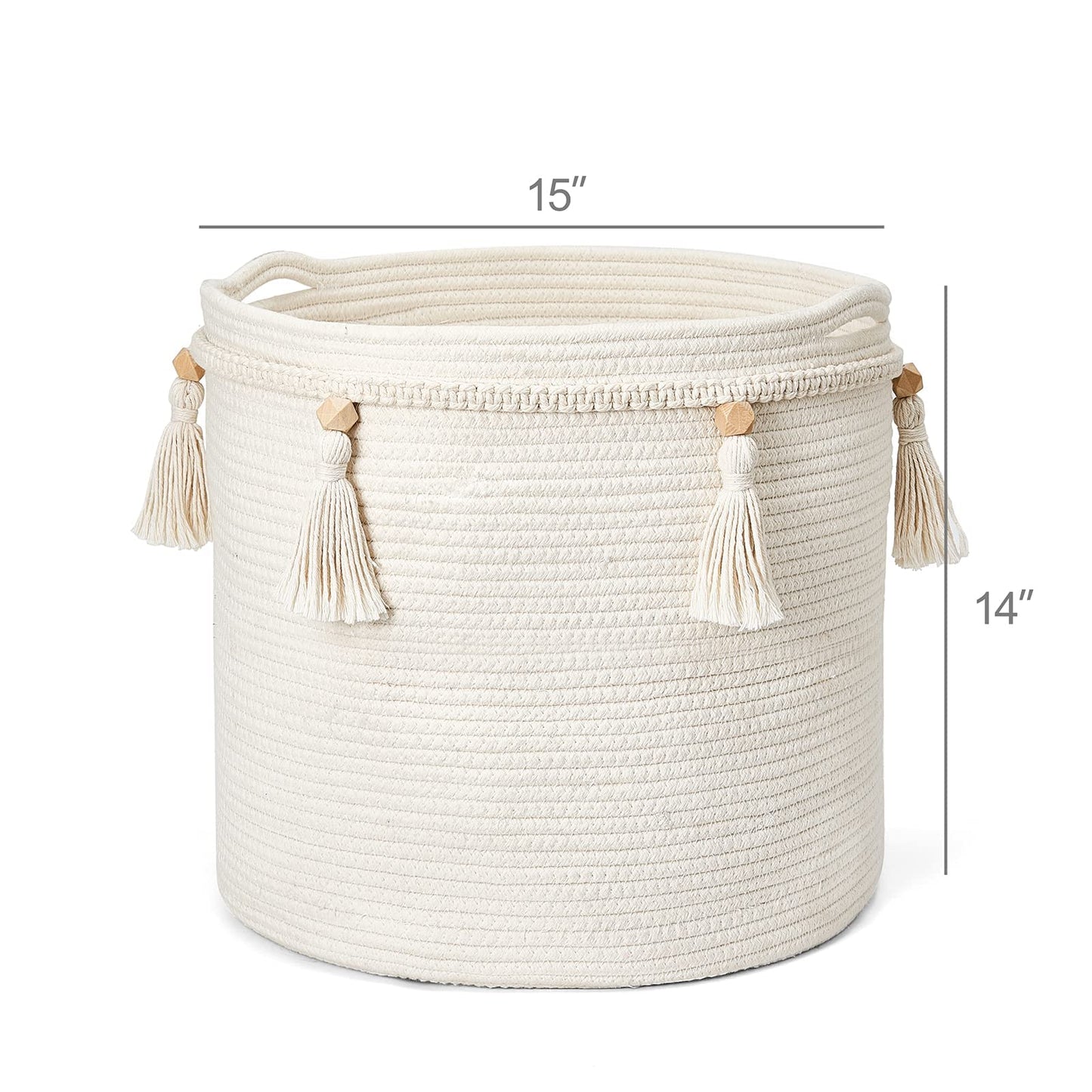 Mkono Macrame Decorative Cotton Rope Basket Boho Cute Woven Tassel Closet Storage Bins Organizer For Nursery,Baby Toys,Blankets,