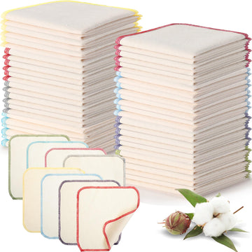 Mixweer 48 Pcs Flannel Cloth Baby Wipes Reusable Baby Diapers Wipes Washable Natural Unbleached Face Wipes Soft And Sturdy Cloth