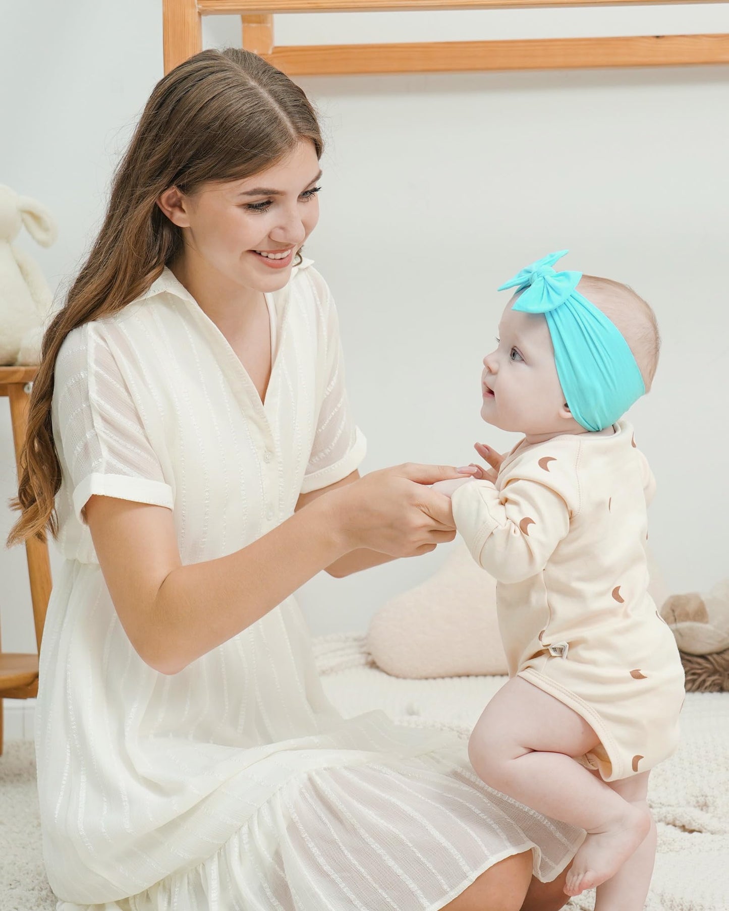 Jollybows 12Pcs Baby Nylon Headbands With Bow Elastic Hairband For Girls Newborn Infant Toddlers Kids Hair Accessories- Soft Lig