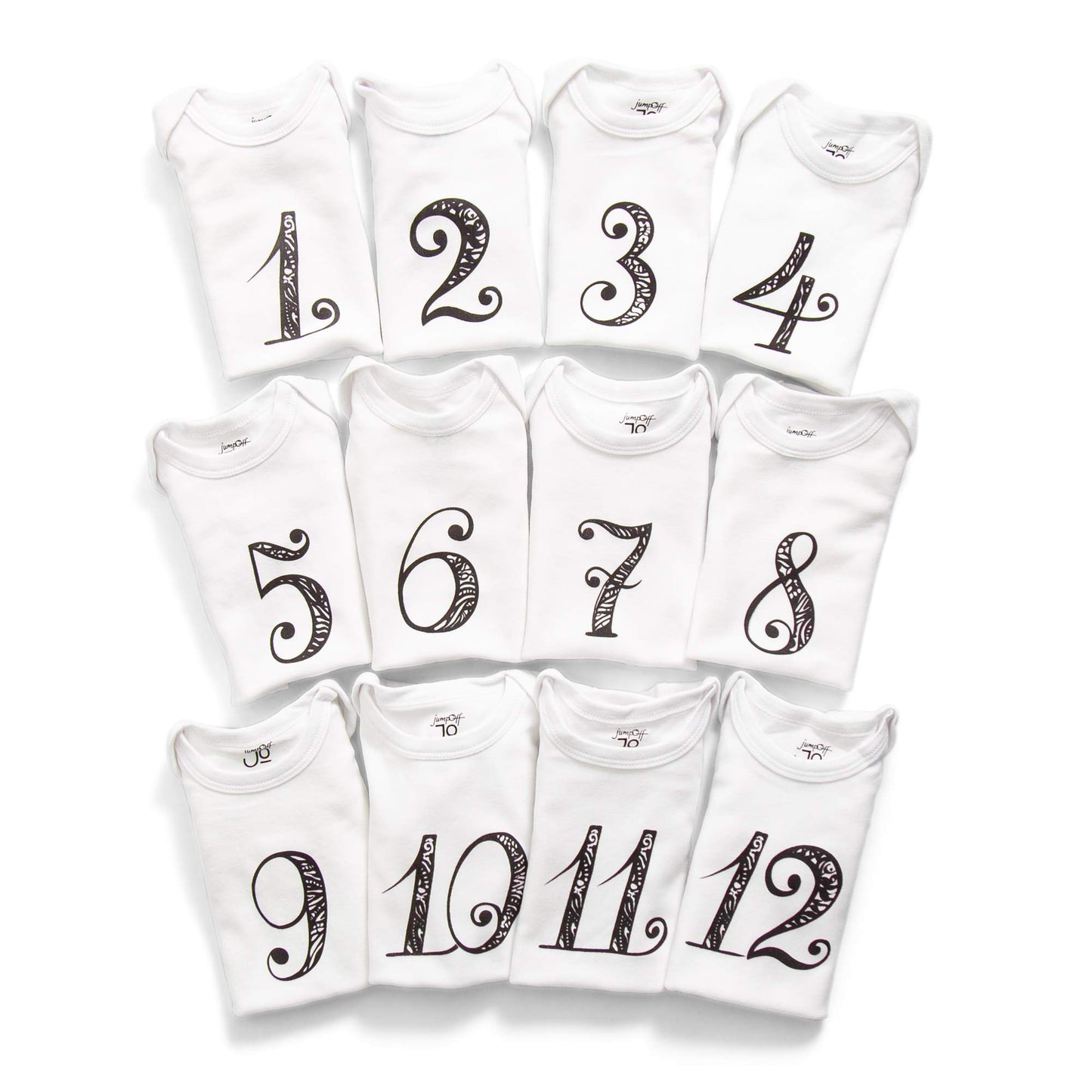 Jumpoff Jo - Seize The Moment Baby Milestone Onesies, 1 Through 12 Bodysuit Set With Numbers, Newborn Essentials