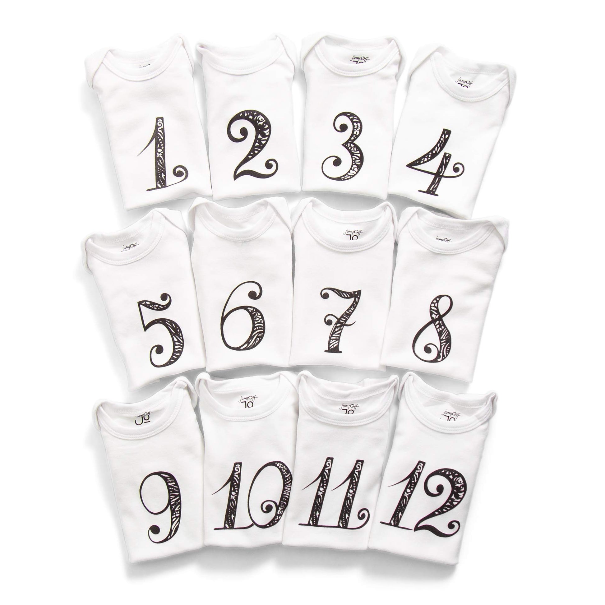 Jumpoff Jo - Seize The Moment Baby Milestone Onesies, 1 Through 12 Bodysuit Set With Numbers, Newborn Essentials