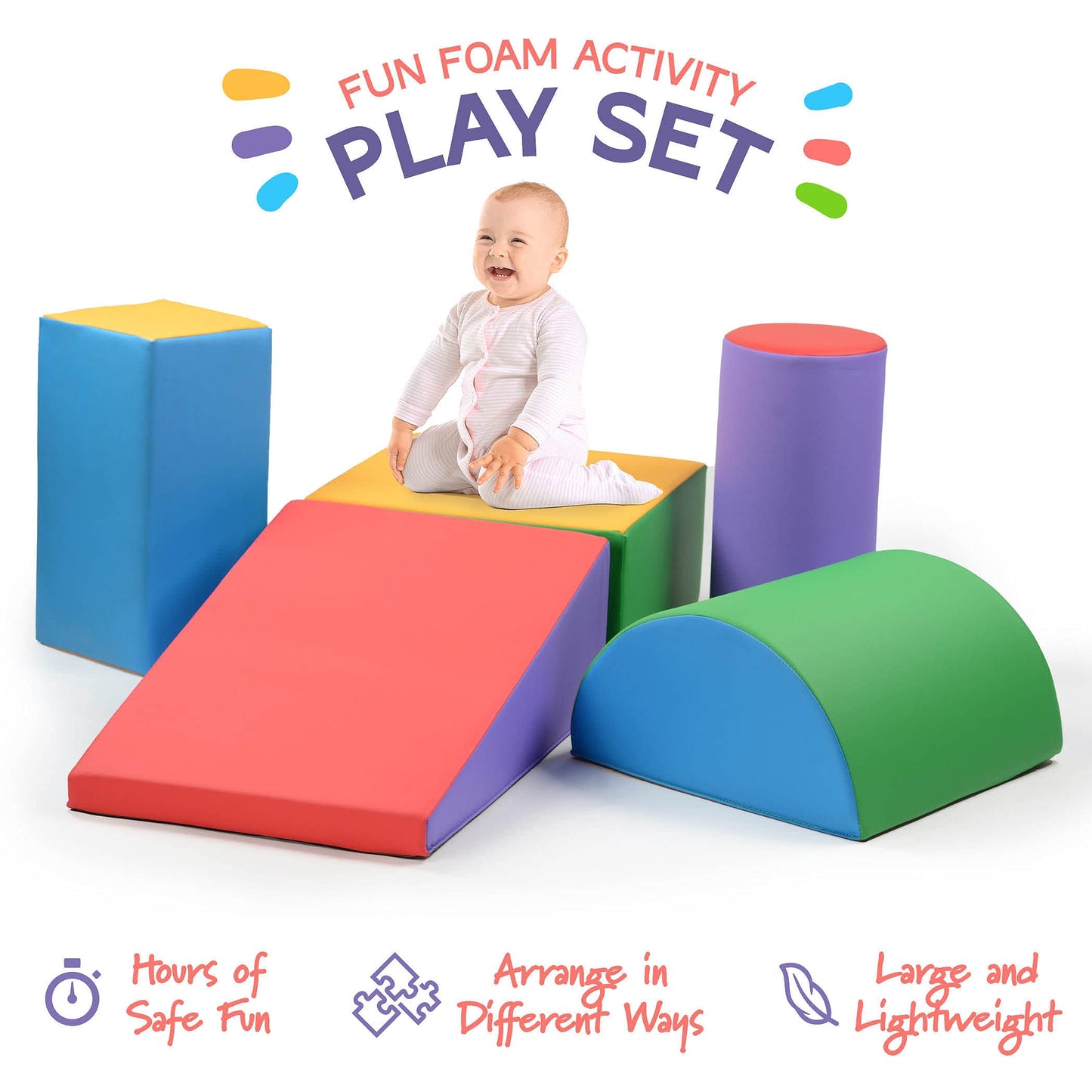 Climb And Crawl Activity Play Set - Climbing Foam Shape Toy For Toddlers 5 Piece Soft Zone Climbing Blocks, Safe Indoor Crawling