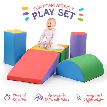 Climb And Crawl Activity Play Set - Climbing Foam Shape Toy For Toddlers 5 Piece Soft Zone Climbing Blocks, Safe Indoor Crawling