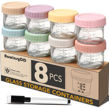 Rowinsydd 8 Pack Glass Baby Food Storage Containers, 4 Oz Leakproof Baby Food Jars With Lids, Small Glass Food Containers For In