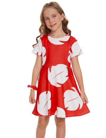 Tbrand Hawaiian Princess Dress Costume For Girls Red Lilo Leaf Dress Kid Summer Party Wear 7-8T