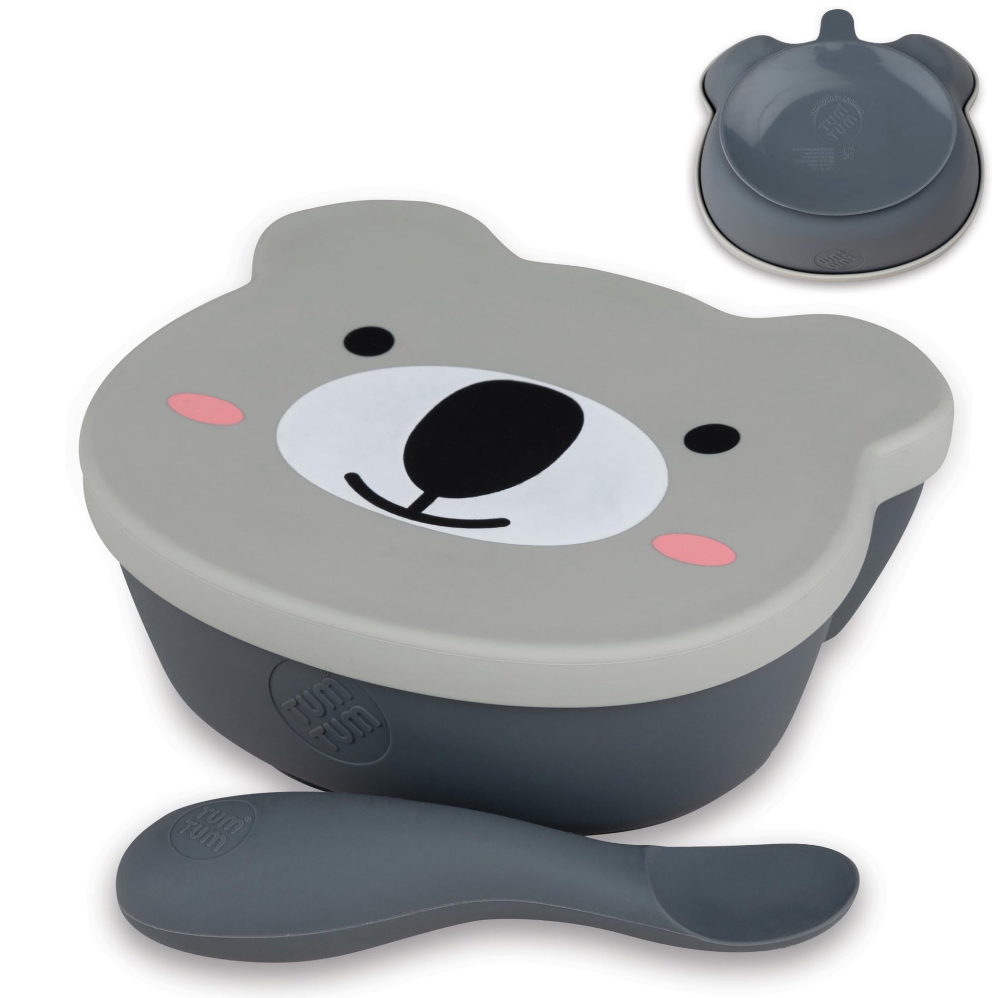 TUM TUM Suction Bowls for Babies and Toddlers - Silicone Bowls with Lid and Spoon 6+ Months - Kev Koala - Grey