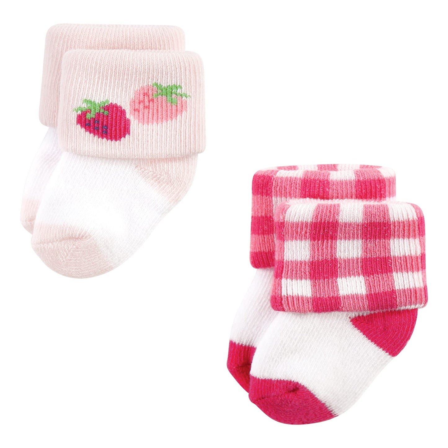 Hudson Baby Unisex Baby Cotton Rich Newborn And Terry Socks, Pink Strawberry, 0-6 Months