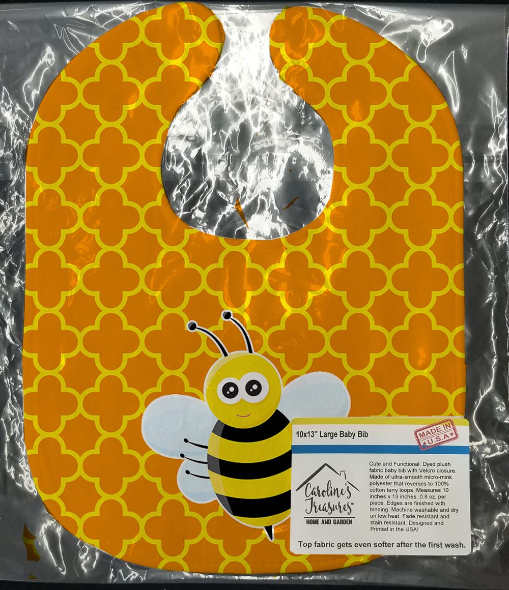 Carolines Treasures Bee on Quatrefoil Baby Bib, Orange, Large