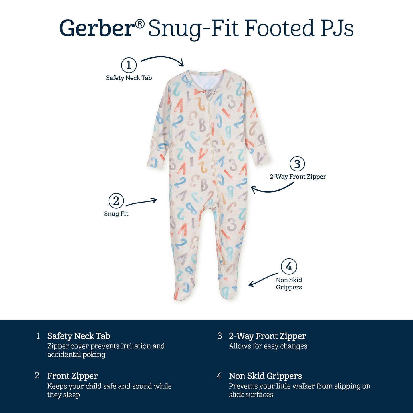 Gerber Baby Girls Buttery-Soft Snug Fit Footed Pajamas With Viscose Made Eucalyptus And Toddler Sleepers, Alphabet Soup, 6-9 Mon