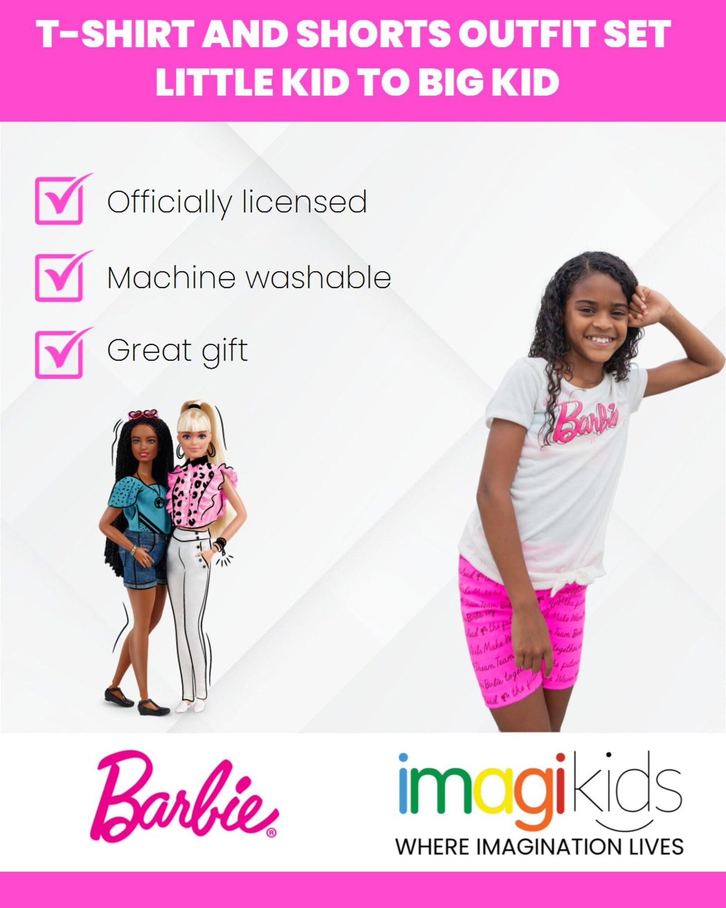 Barbie Little Girls Graphic T-Shirt And Shorts Outfit Set Pink/White 5